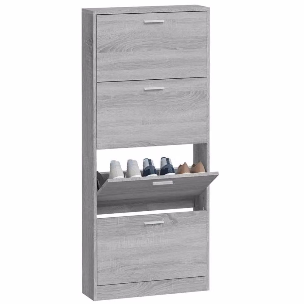 Berkfield Home Grey Sonoma Shoe Cabinet with Tilting Compartments and Internal Drawers, W/D/H: 59 x 17 x 150 cm – 2