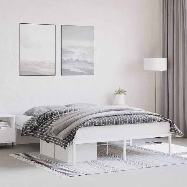 Berkfield Home Metal Bed Frame in White, W/D/H: 150 x 200 cm