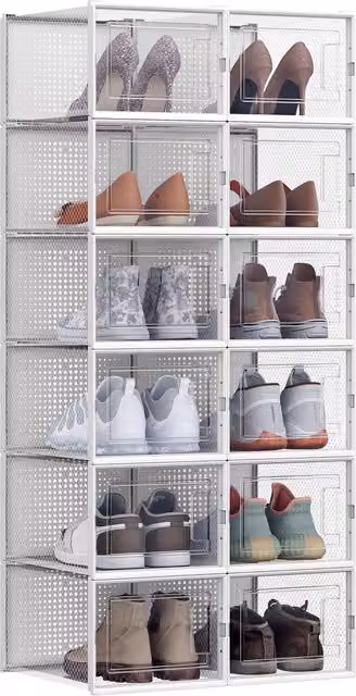 SONGMICS Stackable Transparent Shoe Storage Boxes, White, W: 35 cm, D: 35 cm, H: 18.5 cm