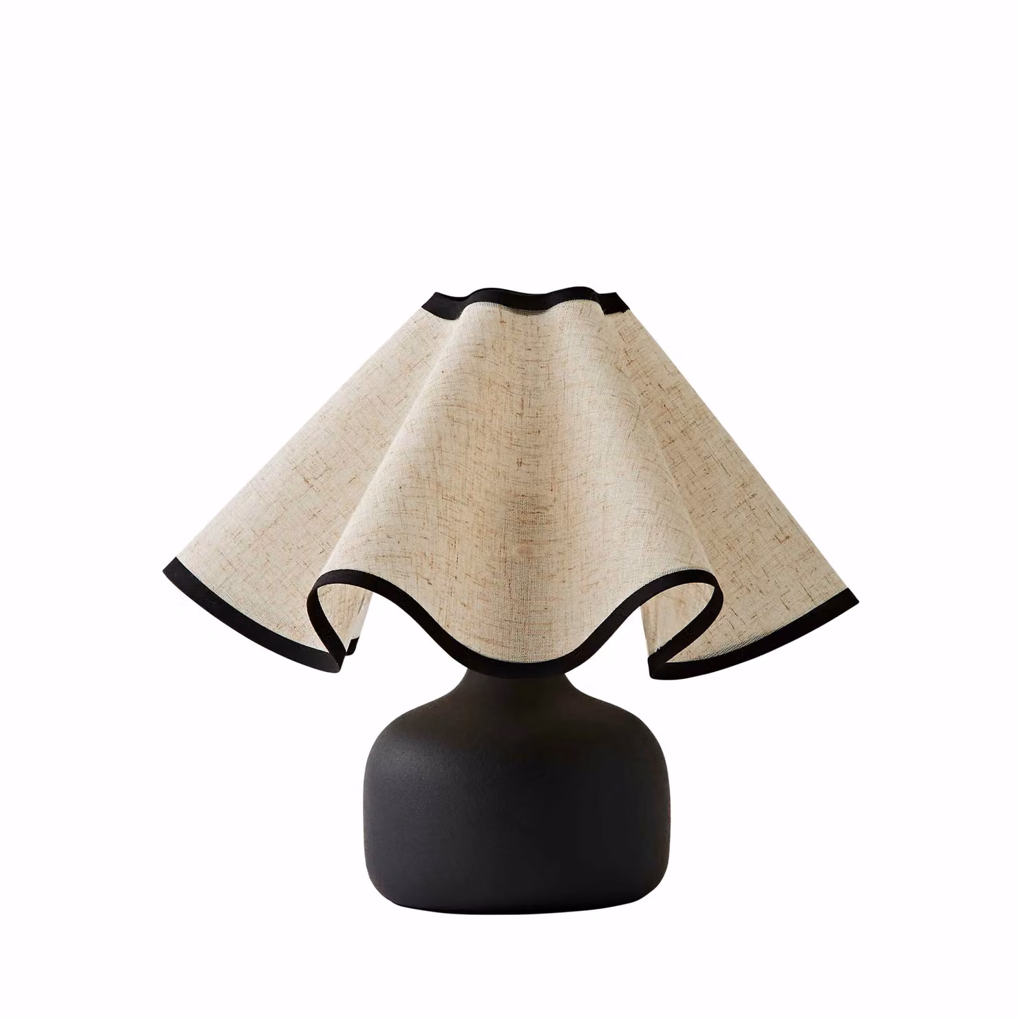 ValueLights Emilia Black Ceramic Table Lamp with Beige Fabric Wave Shade, H 36.0 x W 32.5 x D 32.5 cm – 2