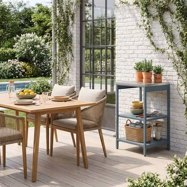 sweeek Outdoor Stainless Steel Kitchen with 2 Shelves in Grey, W: 49 cm, H: 87.5 cm, D: 49 cm – 1