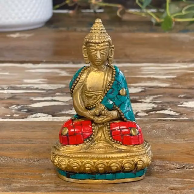 KDMK Gold Metal Buddha Figure for Oriental Tabletop Decor, Height: 7.5 cm