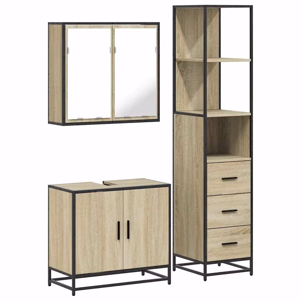Berkfield Home 3 Piece Industrial Bathroom Furniture Set in Sonoma Oak Brown – 2