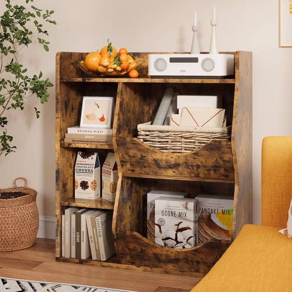 VOGREX 5-Cubby Wooden Kids Toy Storage Organizer in Brown – 3