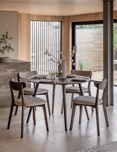 Gallery Direct Hatfield Round 4 Seater Mid Century Dining Table in Oak Sand and Brown
