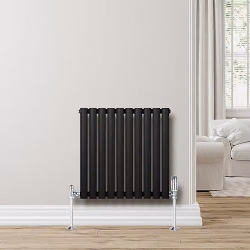 Monster Shop Oval Single Column Radiator in Matt Black Carbon Steel with Chrome Thermostatic Radiator Valve Set, W/H: 60 x 60 cm – 3