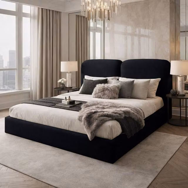 Desire Deco Alessia Upholstered Plush Velvet Bed Frame in Black, Size: Single (90 x 200 cm)