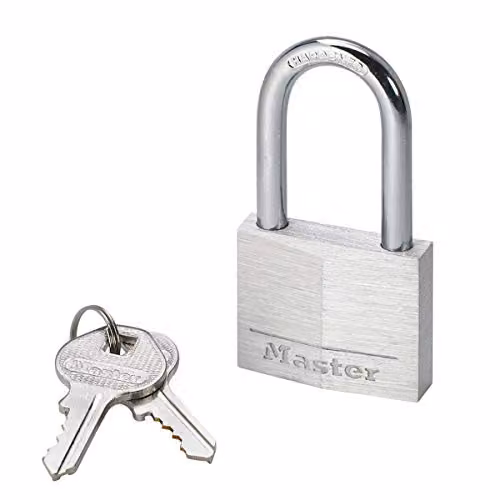 Master Lock Aluminium Key Padlock in Grey and Silver, W: 7.6 cm, H: 4.0 cm, D: 1.3 cm