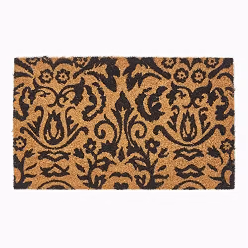 Homescapes Black Scroll Baroque Coir and PVC Doormat, W: 45 cm, D: 75 cm