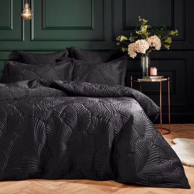 Palmeria Black Velvet and Cotton Duvet Cover and Pillowcase Set