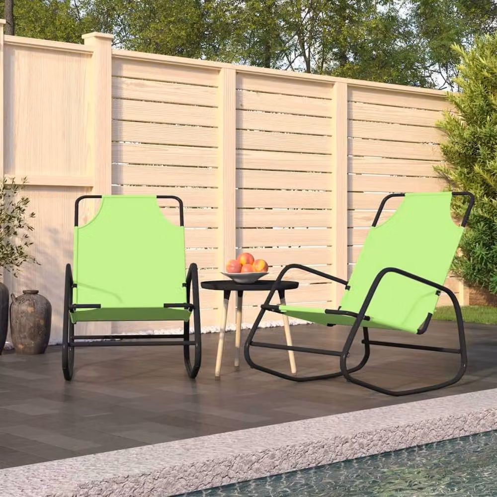 Berkfield Home Set of 2 Green Rocking Sun Loungers with Powder Coated Steel Frame and Textilene Fabric – 2