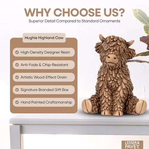Lesser & Pavey Hughie Highland Cow Tabletop Decor Figurine, Brown and Multicolour – 3