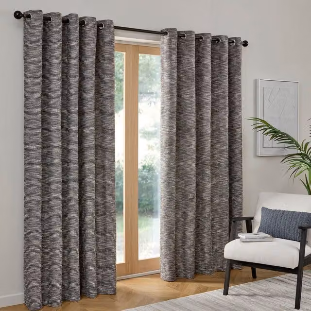 Curtina Talon Jacquard Woven Textured Pair of Eyelet Curtains in Blue, Width: 168 cm, Drop: 137 cm – 1