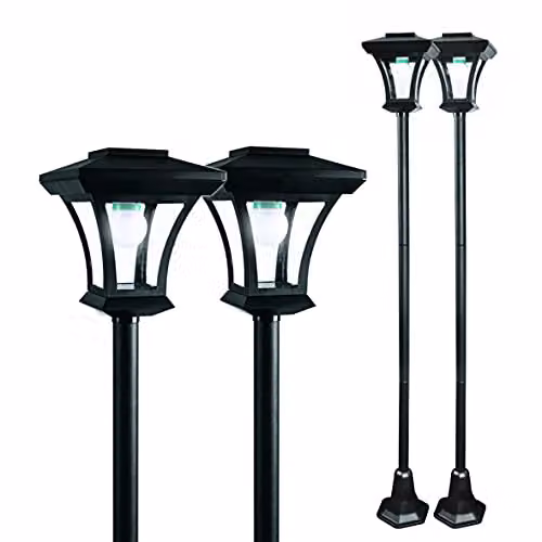 GardenKraft 2-Pack Solar Powered LED Lamp Post in Black, Traditional Victorian Style, Height Adjustable up to 1.6m, IP44 Weatherproof – 1
