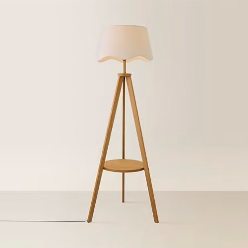 ValueLights Morrigan Wood Tripod Floor Lamp with Fabric Shade in White or Black