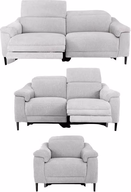 Furnishings For Less UK Oscar Electric Reclining 3 Piece Sofa Suite in Ivory Fabric featuring 3 Seater Sofa, 2 Seater Sofa and Armchair with USB Charging and Adjustable Headrests