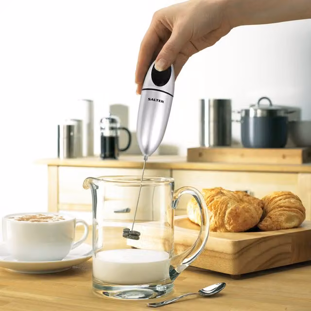 Salter Electric Milk Frother with Double Coil Whisk in Silver