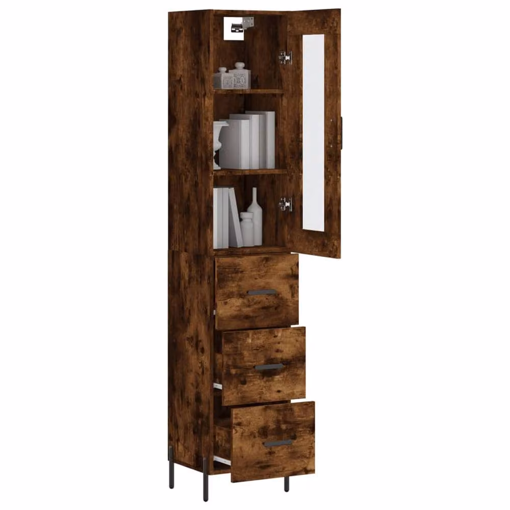 Berkfield Home Smoked Oak Highboard in Brown, W/D/H: 34.5 x 34 x 180 cm – 3