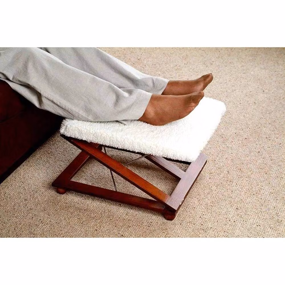EONLION Adjustable White Fabric Stool with Wood Frame and Leg Rest, Height: 100 cm – 3