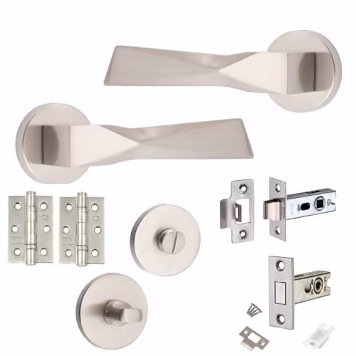 Golden Grace Aura Bathroom Door Handle Set with Latch and Hinges in Chrome – 1