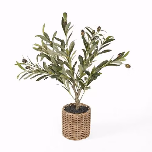 OHS Artificial Olive Tree in Green with Lifelike Leaves and Basket, Height: 50 cm – 4