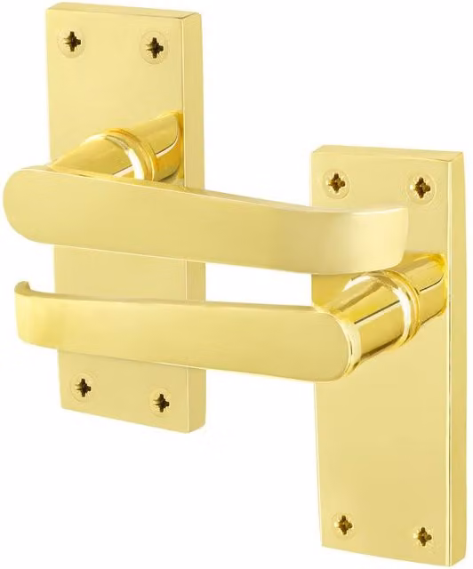AFIT Polished Brass Door Handles with Latch, 1 Pair in Gold, W/D/H: 15 x 15 x 1.5 cm