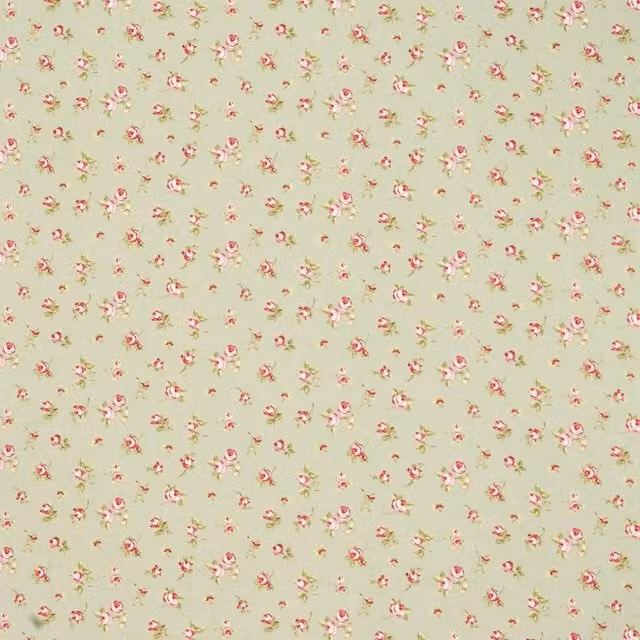 Clarke & Clarke Rosebud Fabric in Sage Green and Pink