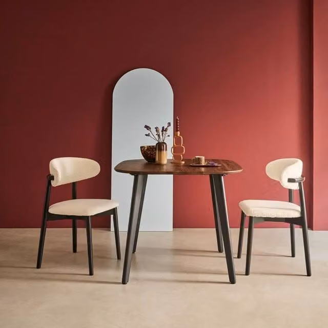 Sweek Square 4-Seater Dining Table with Dark Brown Wood Effect MDF Laminate Top and Black Metal Legs