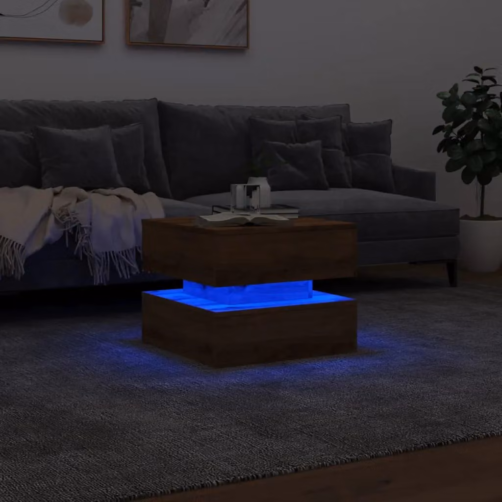 Berkfield Home Artisan Oak Coffee Table with LED Lights in Brown, W/D/H: 50 x 50 x 40 cm – 3