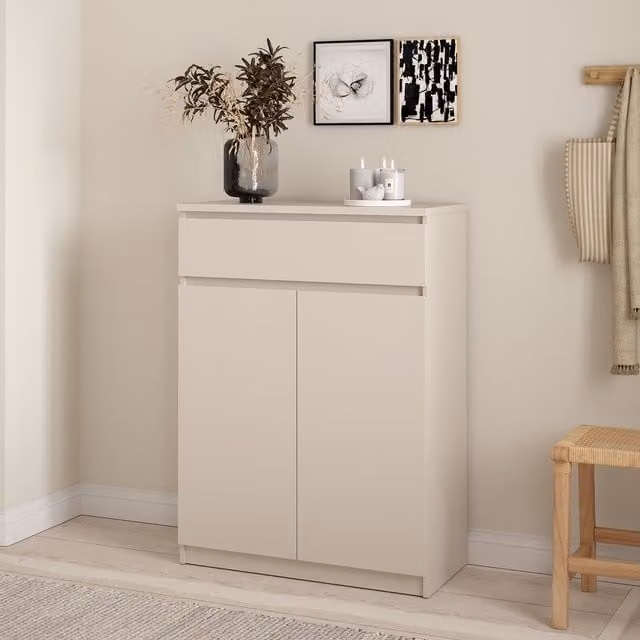Furniture To Go Naia Modern Shoe Cabinet with 2 Doors and 1 Drawer in Beige Cashmere