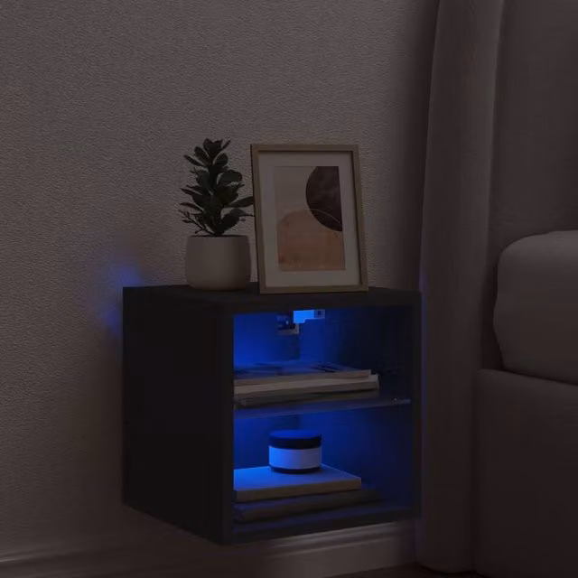 Berkfield Home Modern Black TV Wall Cabinet with LED Lights, W/D/H: 30 x 28.5 x 30 cm – 1