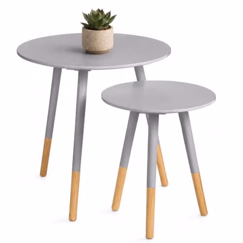 Premier Housewares Set of 2 Grey Round Nested Side Tables with Pine Wood Legs – 2