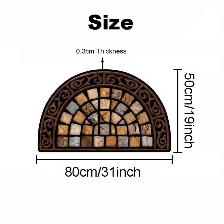 Havendro Anti-Slip Semicircular Slate Effect Door Mat, Multicolour, W: 127 cm, D: 67 cm, H: 0.8 cm