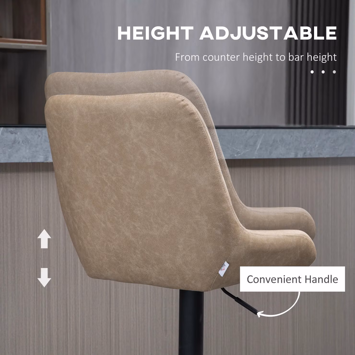 HOMCOM Set of 2 Retro Adjustable Bar Stools with PU Leather Upholstery and 360 Degree Swivel Seat in Beige – 4