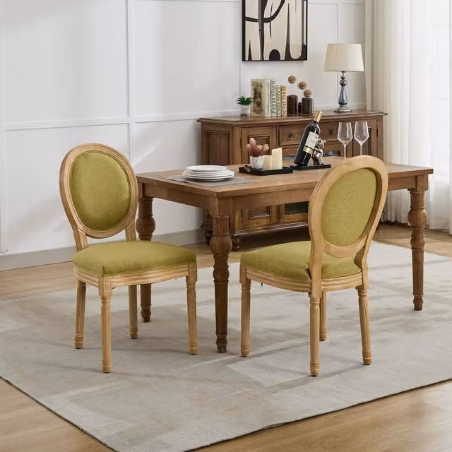 HomeTouch Set of 2 French Style Linen Fabric Kitchen and Dining Chairs in Green