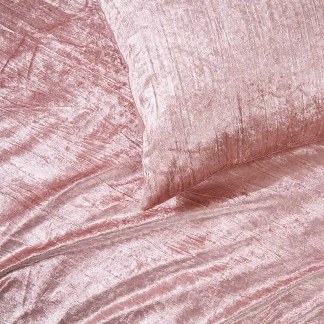 Sienna Valencia Crinkle Velvet Microfibre Duvet Cover and Pillowcase Set, Pink, 200 x 200 cm