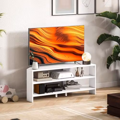 HOMCOM Modern White Corner TV Stand for Televisions up to 110 cm – 5