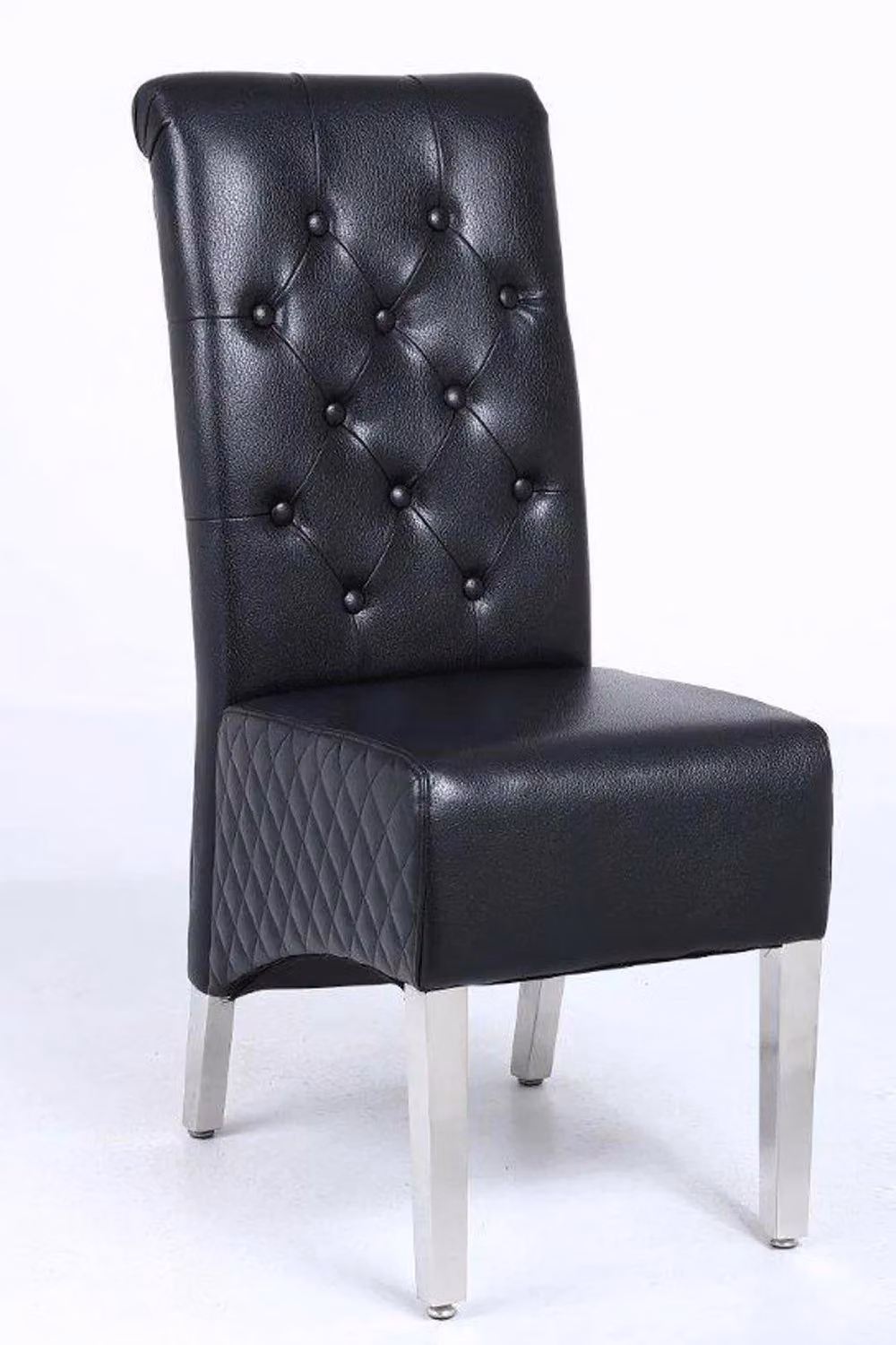 Modernique Aire High Back Dining Chairs, Set of 2, Black Leather with Chrome Legs – 2