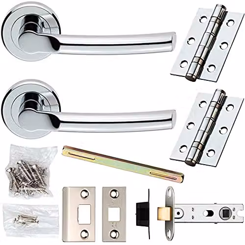 Loops Chrome Modern Slim Arched Bar Door Handle and Latch Pack with Screwless Round Rose