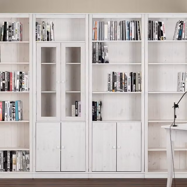 Dorel Anita Wall Unit 5 in White Lacquer with Glass Doors and Open Shelving