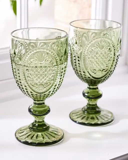 Dibor Set of 2 Green Vintage Luxury Wine Glasses, 310ml per glass – 1