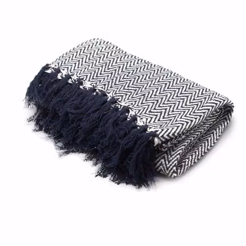 KDMD Boho Chevron Cotton Throw in Blue and Black, W/D/H: 140 x 200 cm – 2
