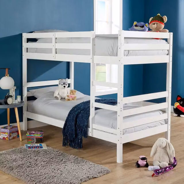 Home Source Hendon Childrens Single Bunk Bed in White Solid Pine Wood