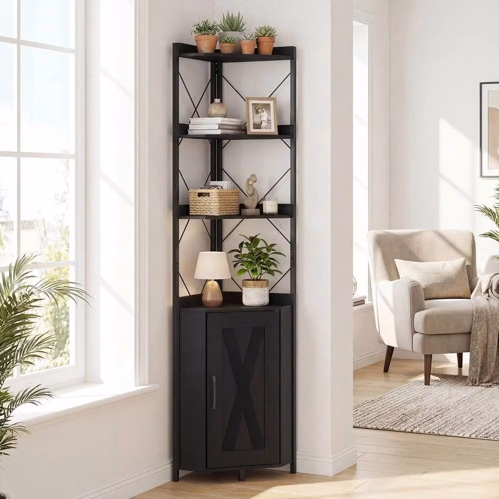 FORGEVIO 6-Tier Corner Storage Shelf and Display Rack in Matt Black Metal – 3