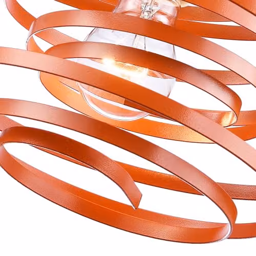 Happy Homewares Modern Orange Gloss Metal Double Ribbon Spiral Swirl Ceiling Light Pendant Shade, Diameter: 23 cm – 2