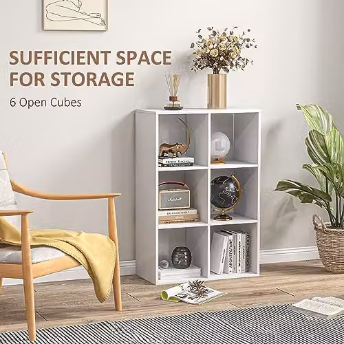 HOMCOM Modern 3-Tier 6-Cube Freestanding Bookshelf in White – 2