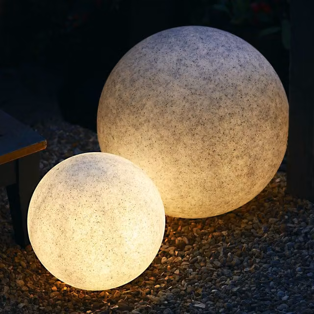TIMELED Small Stone Effect Garden LED Ball in Beige and Grey