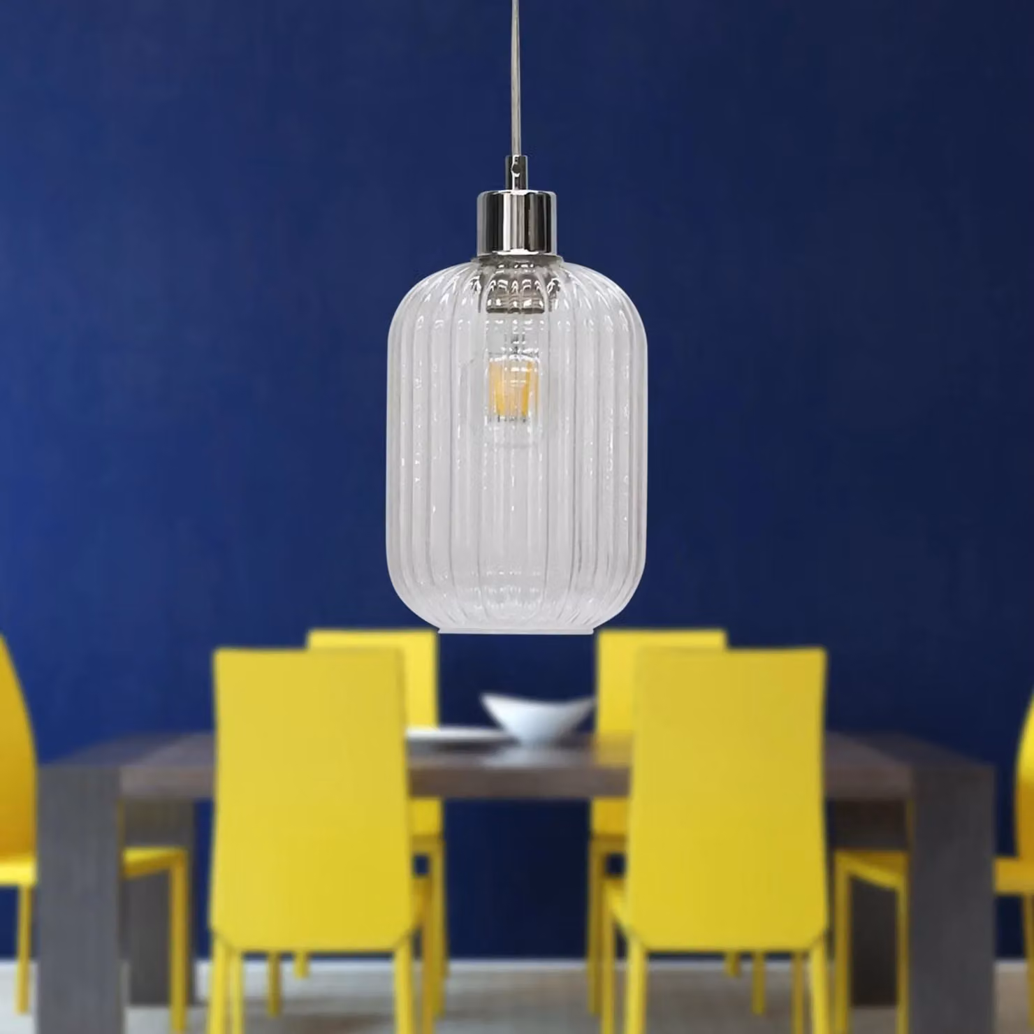 First Choice Lighting Batley Suspended Pendant Light with Transparent Ribbed Glass and Chrome Fitting – 3