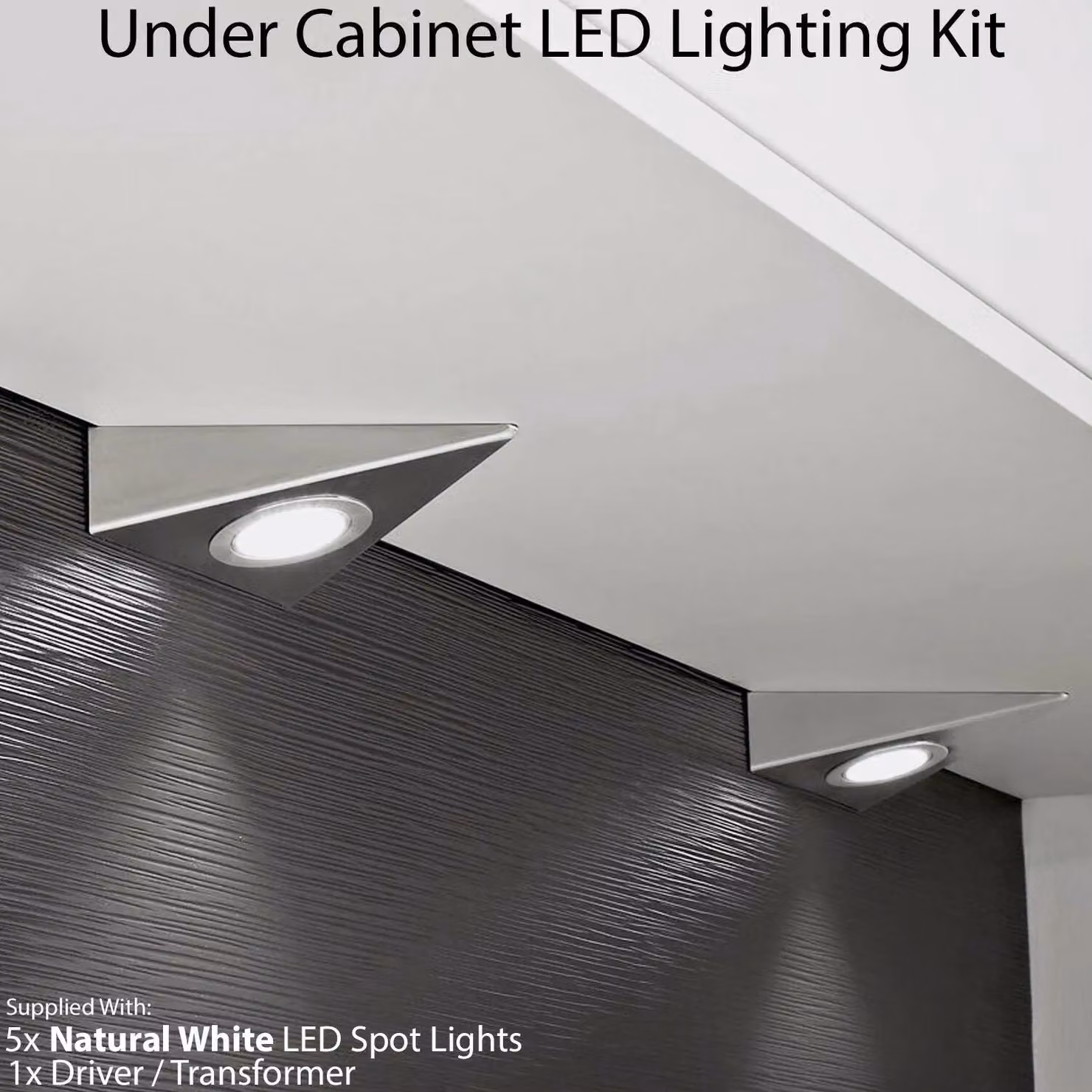 Loops 5x Brushed Nickel Pyramid Surface Under Cabinet Kitchen LED Light and Driver Kit in Silver with Natural White Light – 2