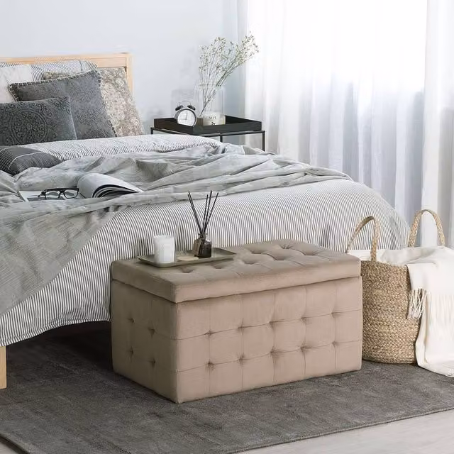 Wyld and Coco Light Brown Velvet Tufted Storage Ottoman Bench – 1